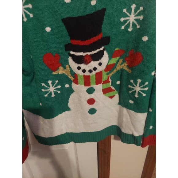 Blizzard Bay Men’s L Green Ugly Christmas Cool Snowman Sunglasses Sweater - Picture 2 of 7